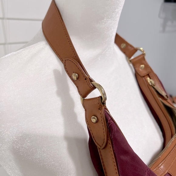 Vintage Ralph Lauren Burgundy Wine and Brown Leather Trim Shoulder‎ bag - Picture 4 of 8